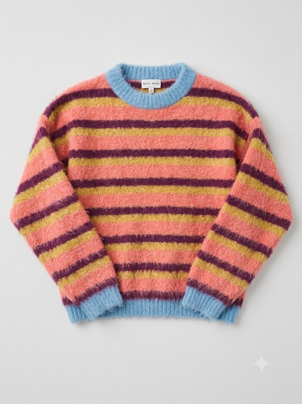 Miu Miu Pink, Blue and Purple Striped Mohair-Blend Crewneck Sweater
